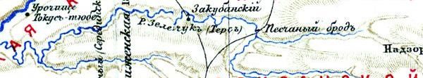 Бассейн реки Бол. Зеленчук на карте Кубанской области 1899 г.